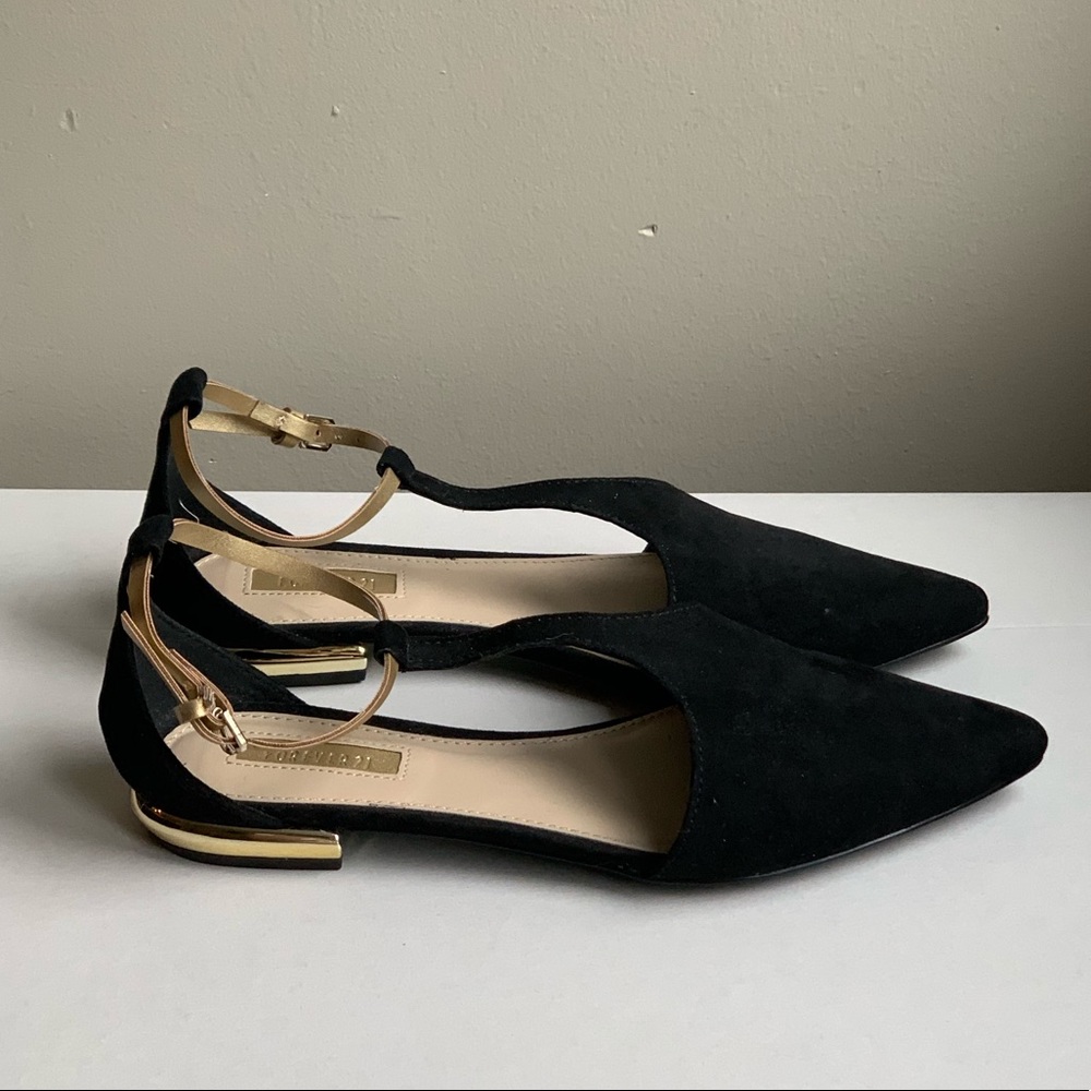 Black Flats with Ankle Strap - size 6.5